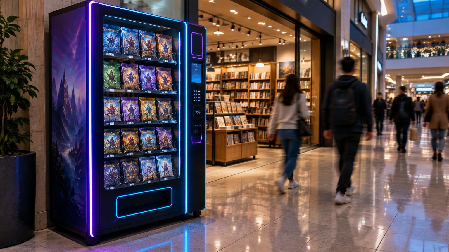 Kortomat placerad bredvid en butik i ett köpcentrum